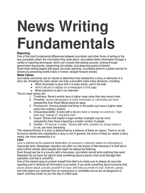 News Writing Fundamentals .